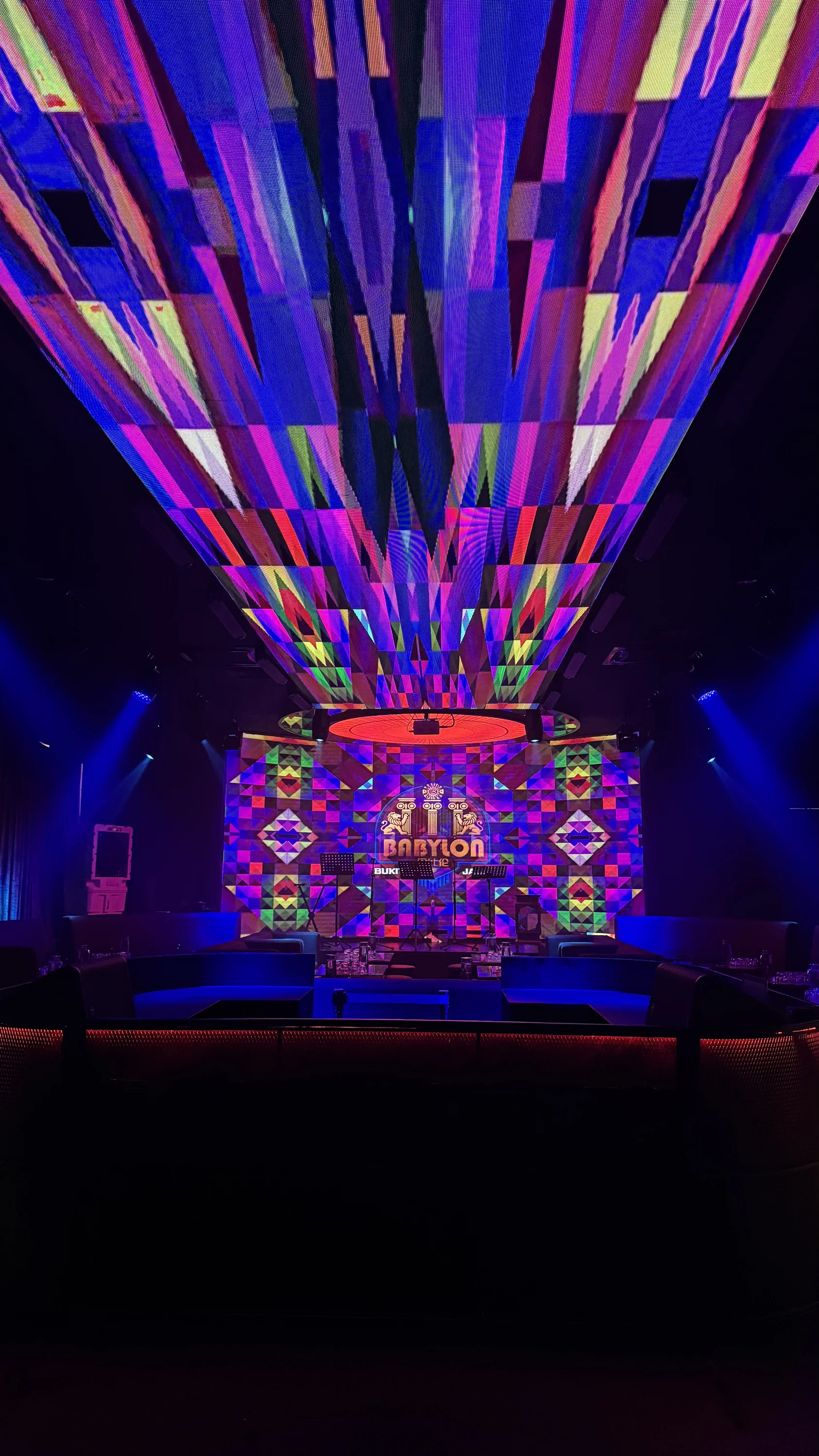 Multicolour ceiling and main stage at Babylon Club, Bukit Jalil